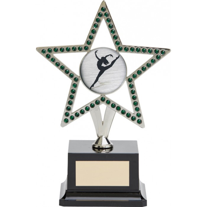  10'' SILVER METAL STAR WITH GREEN GEMSTONES - CHOICE OF SPORTS CENTRE 